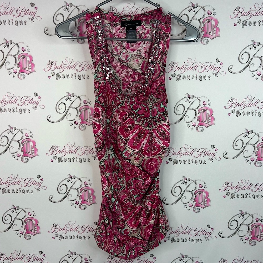 INC International Concepts tank top paisley Pink Sequin Paisley mini Dress